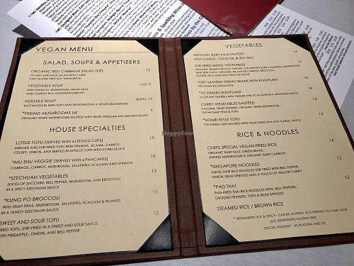 Vegan menu  at Uncle Yu's at the Vineyard in Livermore