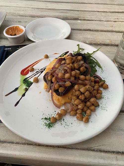 PORTOBELLO STUFFED CHICKPEA PICCATA  at Fishes & More in Palm Beach