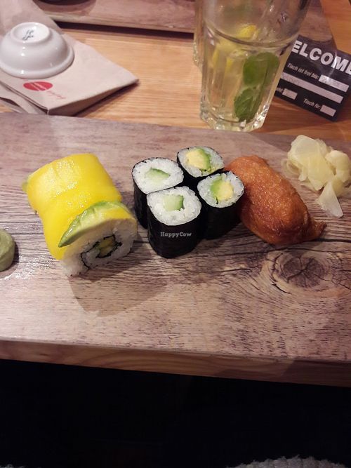 Mango, Avocado and Cucumber Rolls and Inari (rice filled sweet tofu pouch) at Negishi - Gerbergasse in Basel