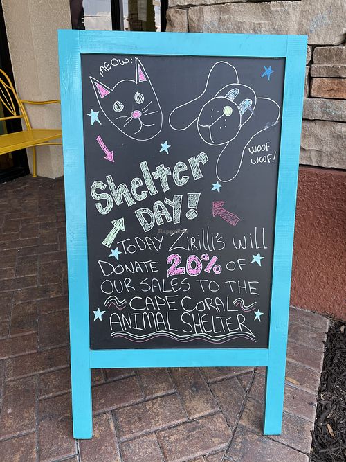 20% of sales go to Cape Coral Animal Shelter every 4th Saturday of the month at Zirilli's Chilly Treats  in Cape Coral