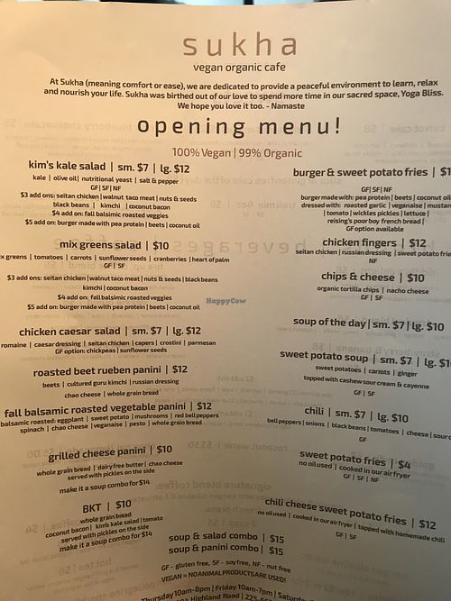 More menu at Sukha Cafe in Baton Rouge