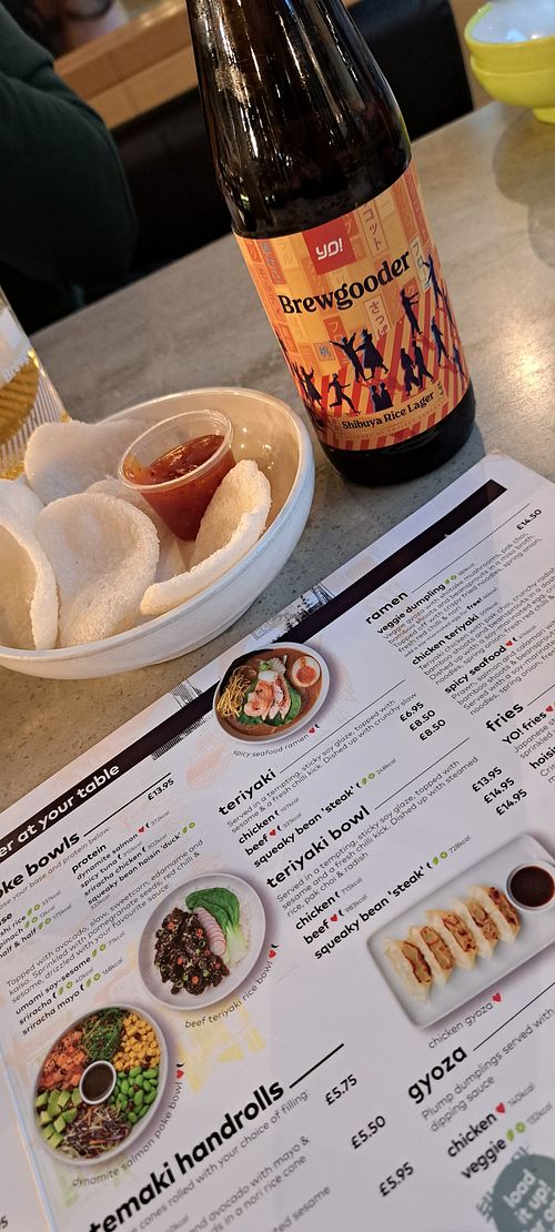 Rice lager and plantbased 'pra*n crackers' at YO! Sushi in Glasgow