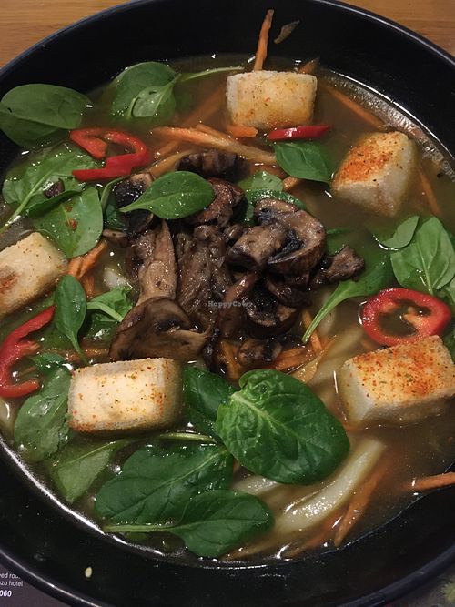 Ramen with veggies, mushrooms and spicy silk tofu  at Wagamama - Crowne Plaza Hotel in Dubai