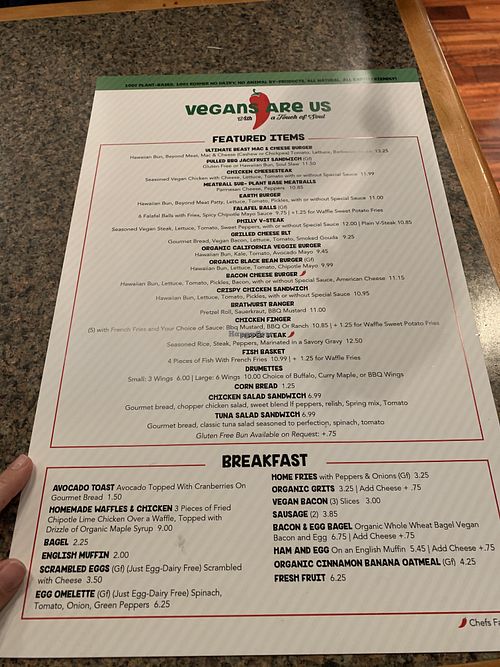 Menu - Front at Vegans Are Us in Vineland