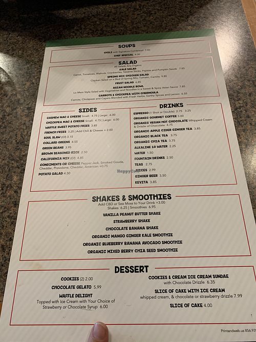 Menu - Back at Vegans Are Us in Vineland