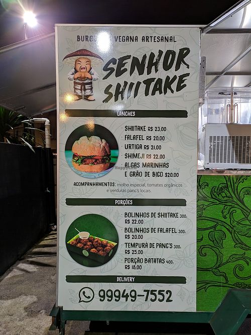 The options and price at Senhor Shiitake in Joinville