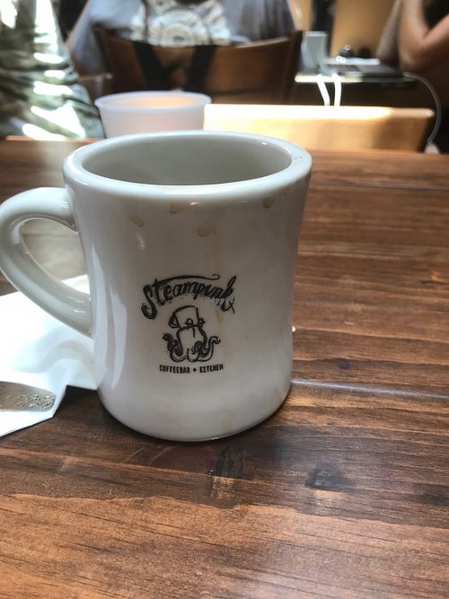 Self refillable bottomless, dark roast coffee from Local, sustainable roasters at SteamPunk Coffeebar & Kitchen in Valley Village