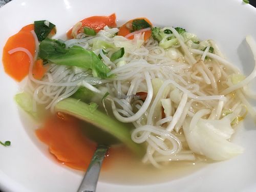 Cheerful vegetable soup. Yum.  at Vegan Plate in Roseville