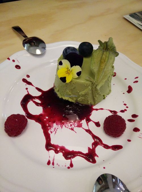 Matcha panna cotta. Mmm.. The desert to avoid.   at La Sociedad Herbivora in Malaga