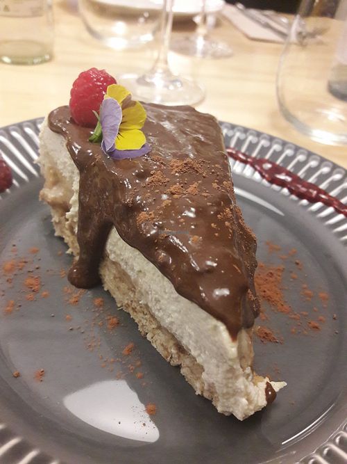 Tarta snickers. This might have been raw or almost raw. Cashew filling was very creamy. Not super sweet. All those nuts fill you up. at La Sociedad Herbivora in Malaga