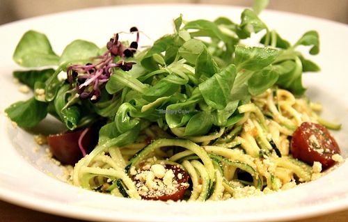 Zucchini pasta (raw or almost raw). at La Sociedad Herbivora in Malaga
