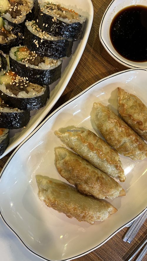 Fried dumplings and kimbap  at Maru JaYeonSik Kimbap in Seoul
