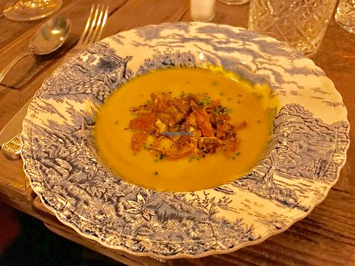 Carrot soup with crispy jerusalem artichokes at Brasserie Uno in Zermatt