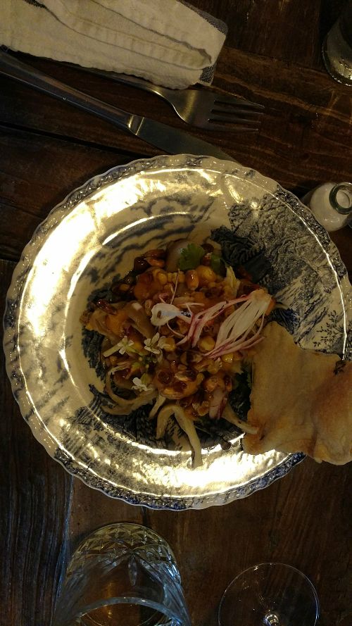 Mushrooms cooked raw in 🍋 Peruvian style at Brasserie Uno in Zermatt