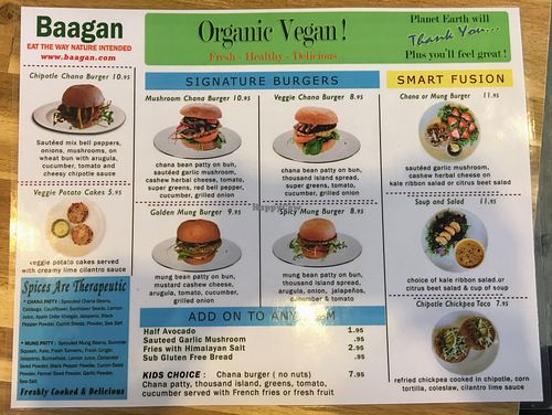 Menu at Baagan in Moraga