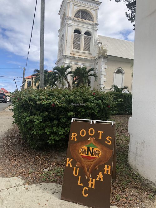 Sign from the street  at Cafe Roots-N-Kulchah in St Croix