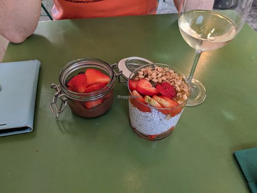 Chia dessert and chocolate tofu mousse at Veganda in Warsaw