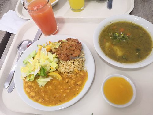 Vegetables soup and main dish at Nutricentro El Vegetariano in Cali