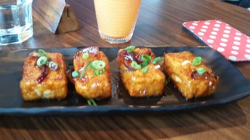 Fried tofu with teriyaki glaze at Umai Mi in Newcastle Upon Tyne