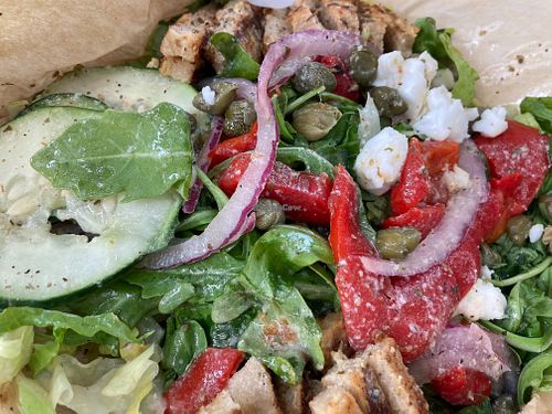 Greek salad at VegOut in Bethlehem