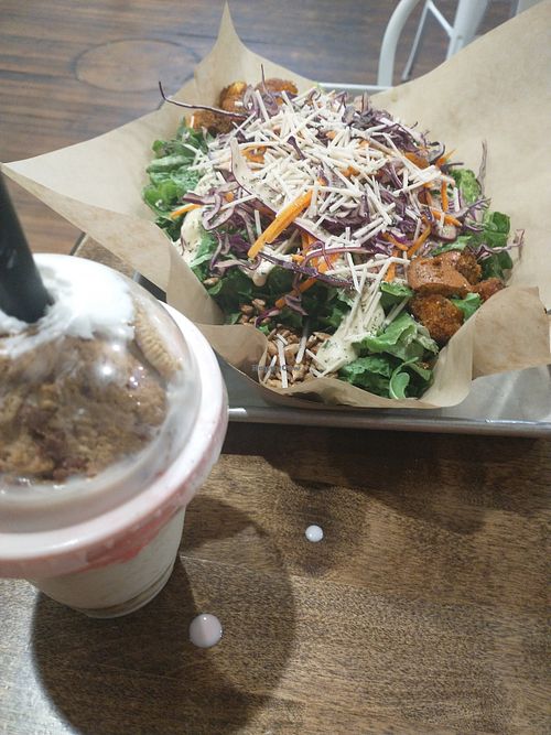 Santa and cookies shake plus ceasar salad at VegOut in Bethlehem