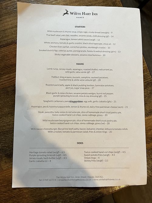 Main menu 1  at The White Hart Country Inn in Hawes