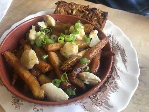 Lentil loaf and side poutine at The Plant Society in Acton
