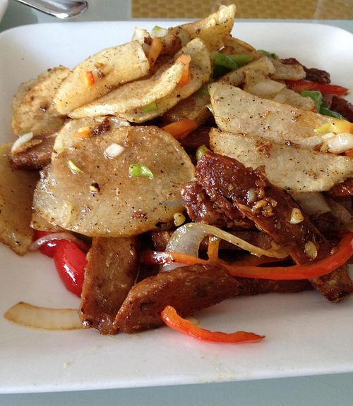 Frank's 'Steak & Potatoes' (on the new menu). Bursting with flavor! (You may substitute veggies for the potatoes.)  at Loving Hut in Phoenix