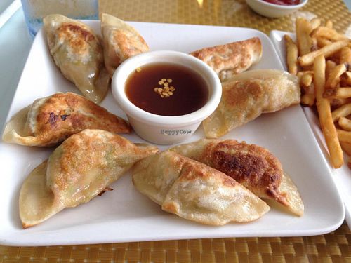 pan-fried dumplings w/ a yummy sweet chili sauce at Loving Hut in Phoenix