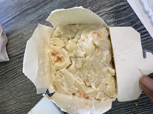 Vegan macaroni salad in to go box   at Pots N Woks in Whittier