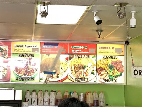 Prices for combo meals inside restaurant   at Pots N Woks in Whittier