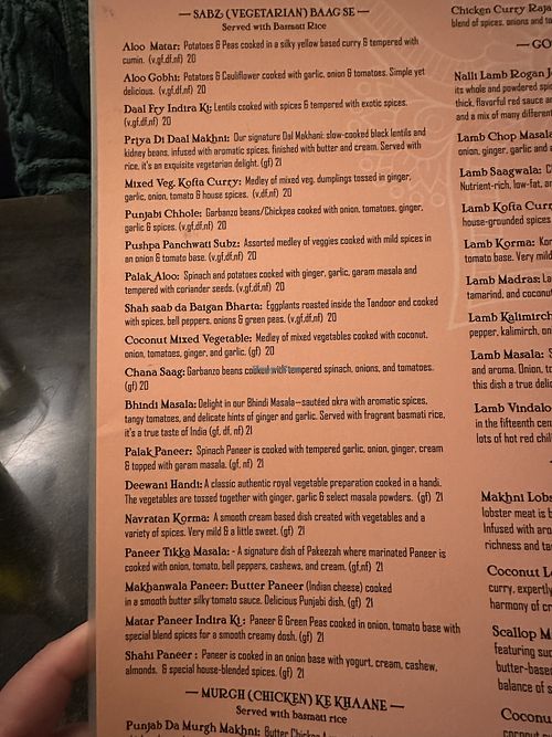 Vegetarian only section as of Oct 29, 2024  at Pakeezah in Bozeman