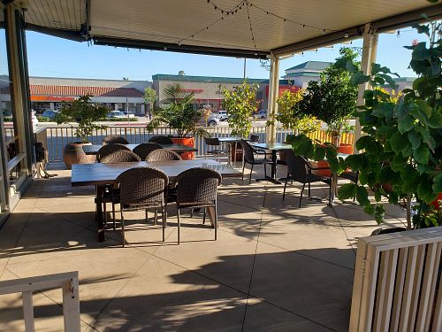 Outdoor seating. at One Veg World in Duarte