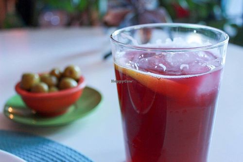 tinto de verano with green olives at Restaurante Amaltea in Cordoba