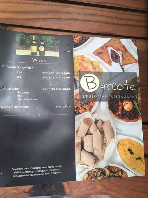 Menu at Barcote in Oakland