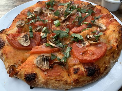 Pizza added onions and mushrooms.  at Forge in the Forest in Carmel-by-the-sea