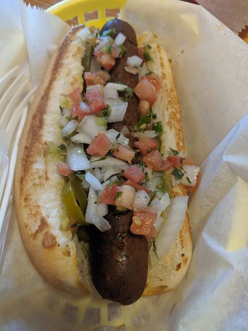 Vegan dog at Dat Dog in College Station