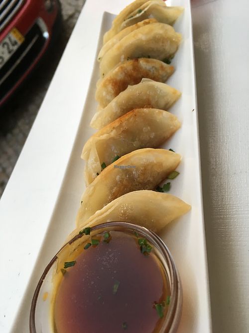 Gioza appetizers at Legumi Sushi Vegan in Lisbon