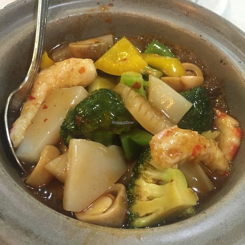 Assorted mock seafood in Tom Yam sauce at Cute Fei in Kowloon