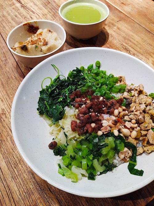 Thunder Tea Rice with additional carrot cake. at Thunder Tree 擂茶树 - VivoCity in Central Singapore