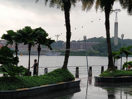 View of Sentosa island and cable car at Hans im Glück - Vivocity  in Central Singapore