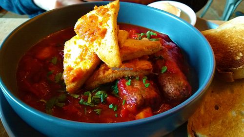 Baked vegan sausage & tofu at Peaberry Coffee House - Albert Dock in Liverpool