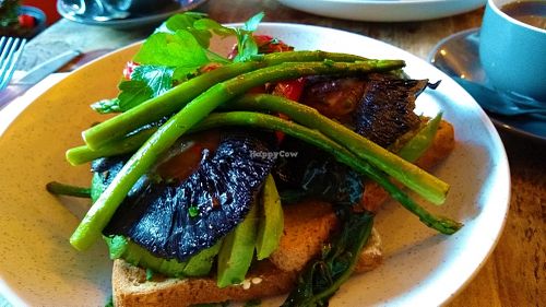 Mushrooms, spinach, asparagus & avocado on toast at Peaberry Coffee House - Albert Dock in Liverpool