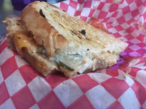 Tuna melt thing (other half already eaten) at Munchies Vegan Diner in Santa Ana