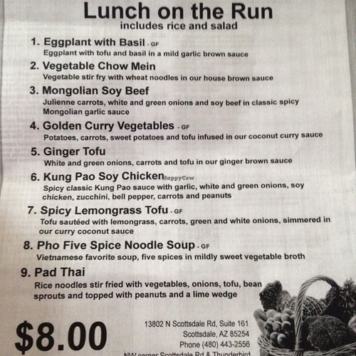 lunch menu available from 11am-2pm every day (except Sundays; they are closed on Sundays) at Fresh Mint in Scottsdale