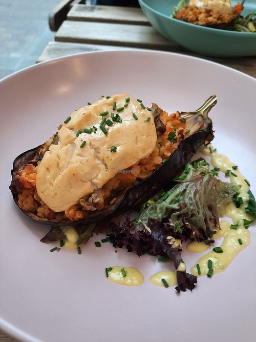 Eggplant topped with lentils at Pura Vida in Gran Canaria