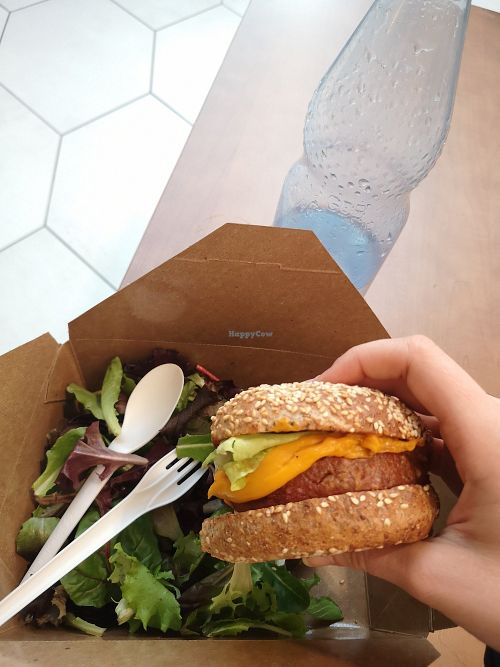Beyond Meat Burger with salad at MSP - Peoples Organic - T1 in St Paul