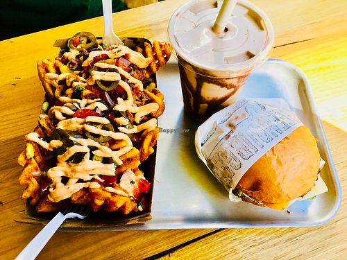 Loaded hash chips, duck burger and chocolate thick shake.  at Green Burger in Collingwood