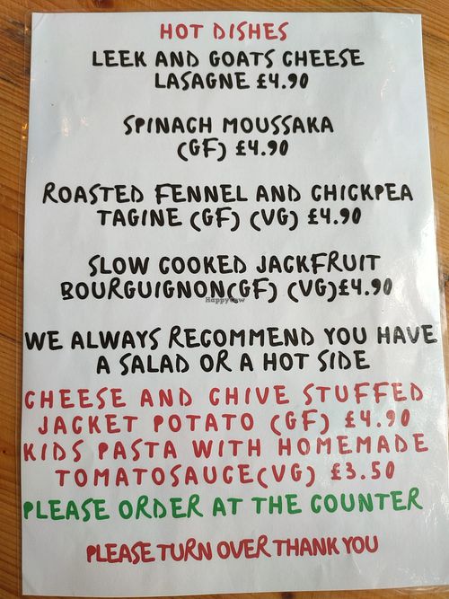 Menu 1? at The GreenHouse Cafe in Shrewsbury