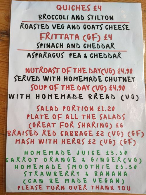 Menu 2 at The GreenHouse Cafe in Shrewsbury